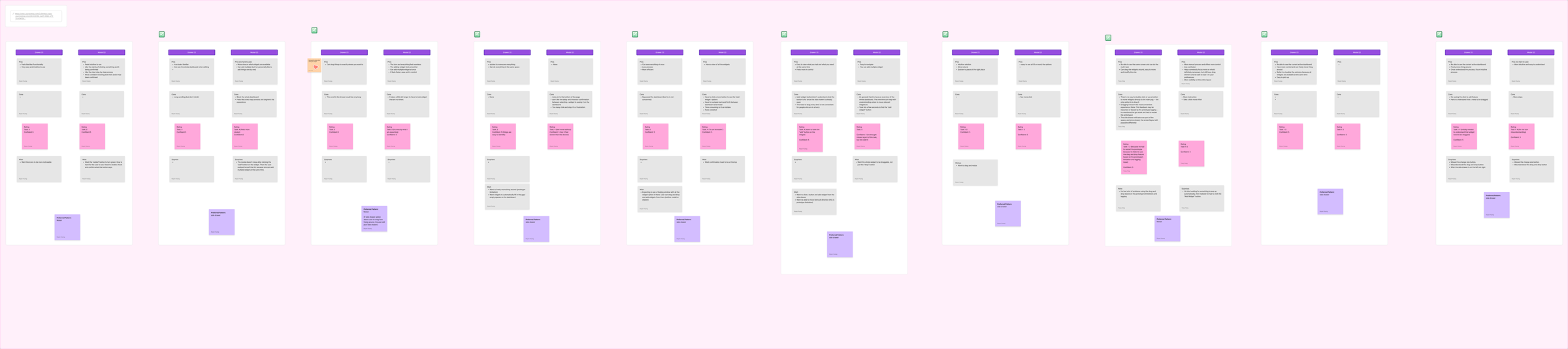 External testing notes organized by participant, with observations and feedback