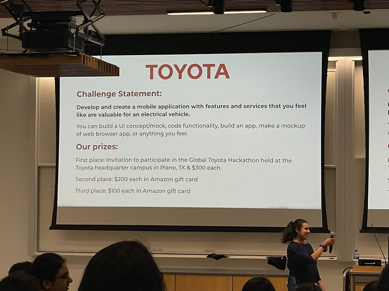 The Toyota Challenge being introduced at the university hackathon