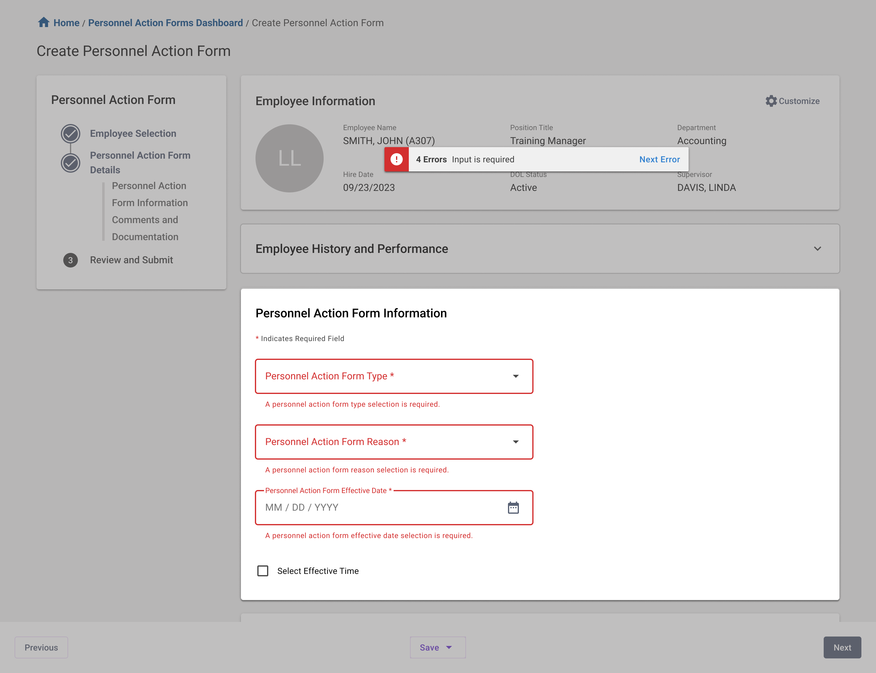 Inline error feedback highlighted in the redesigned PAF