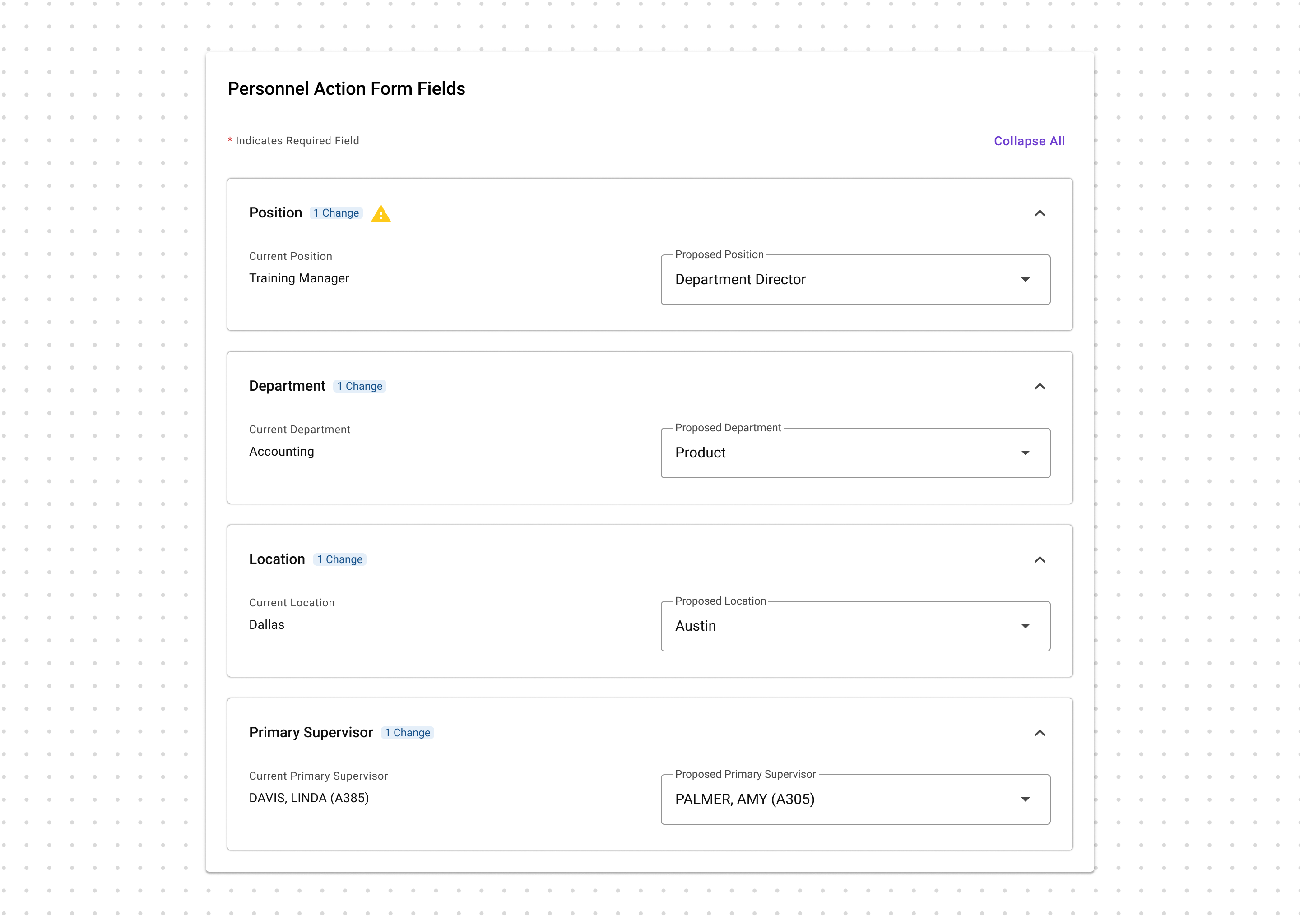 Redesigned PAF with two section-level change indicators
