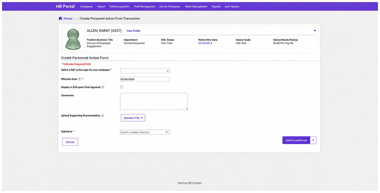 Legacy Personnel Action Form homepage
