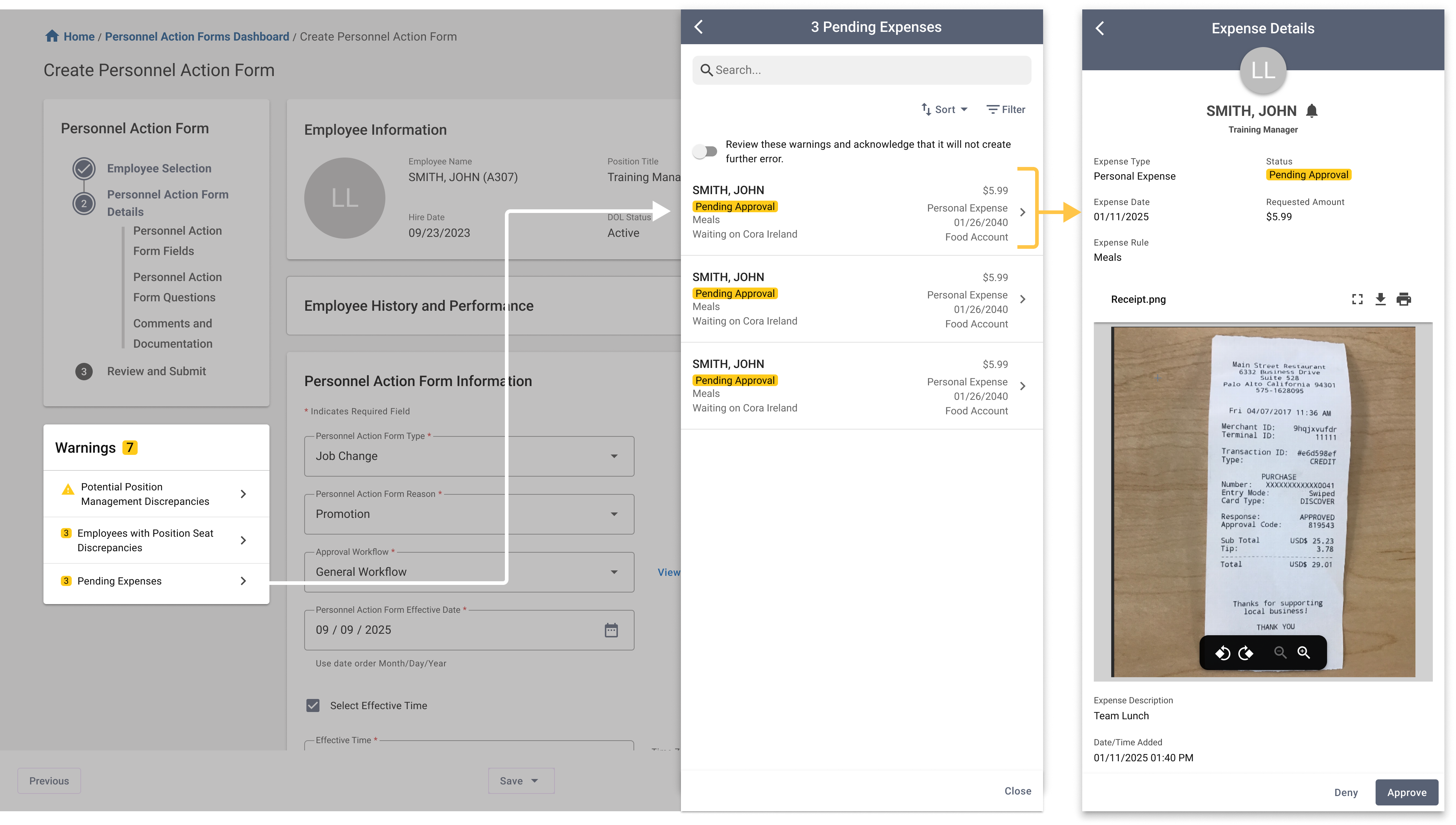 Persistent warning panel highlighted in the redesigned PAF