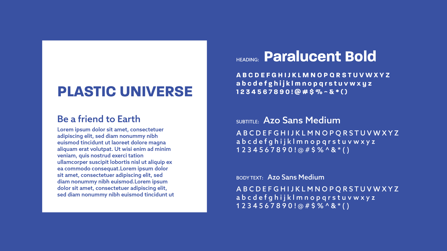 Original Plastic Universe typography board pairing Paralucent Bold headings with Azo Sans Medium subtitles and body text