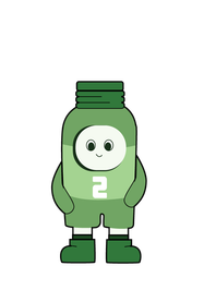 Early digital HDPE character Deppie, a green container with a round face