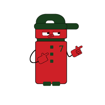 Early digital mixed-plastics character O.P., a red figure wearing a hat