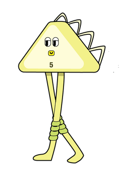 Early digital PP character PallyPolly, a yellow triangular figure with long legs