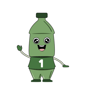 Early digital PET character Peter, a green bottle with a friendly face