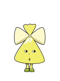 Early digital LDPE character Plastiara, a yellow tied-bag figure